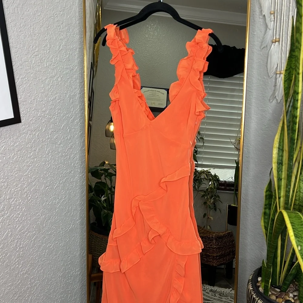 HOUSE OF CB 'Pixie' Flame Orange Ruffle Maxi Dress NWOT - Picture 12 of 16